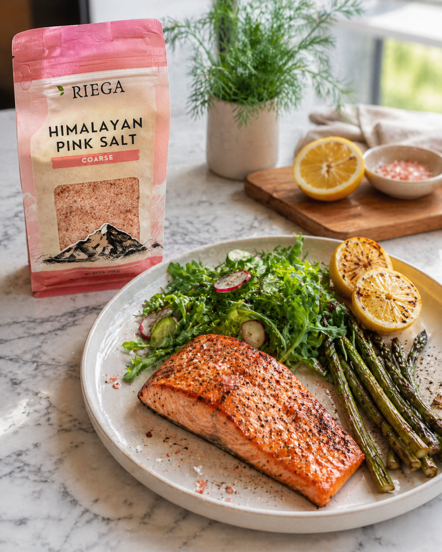 Riega Himalayan Pink Salt 1 lb Bag - Kosher, Mineral-Rich, Allergen-Free
