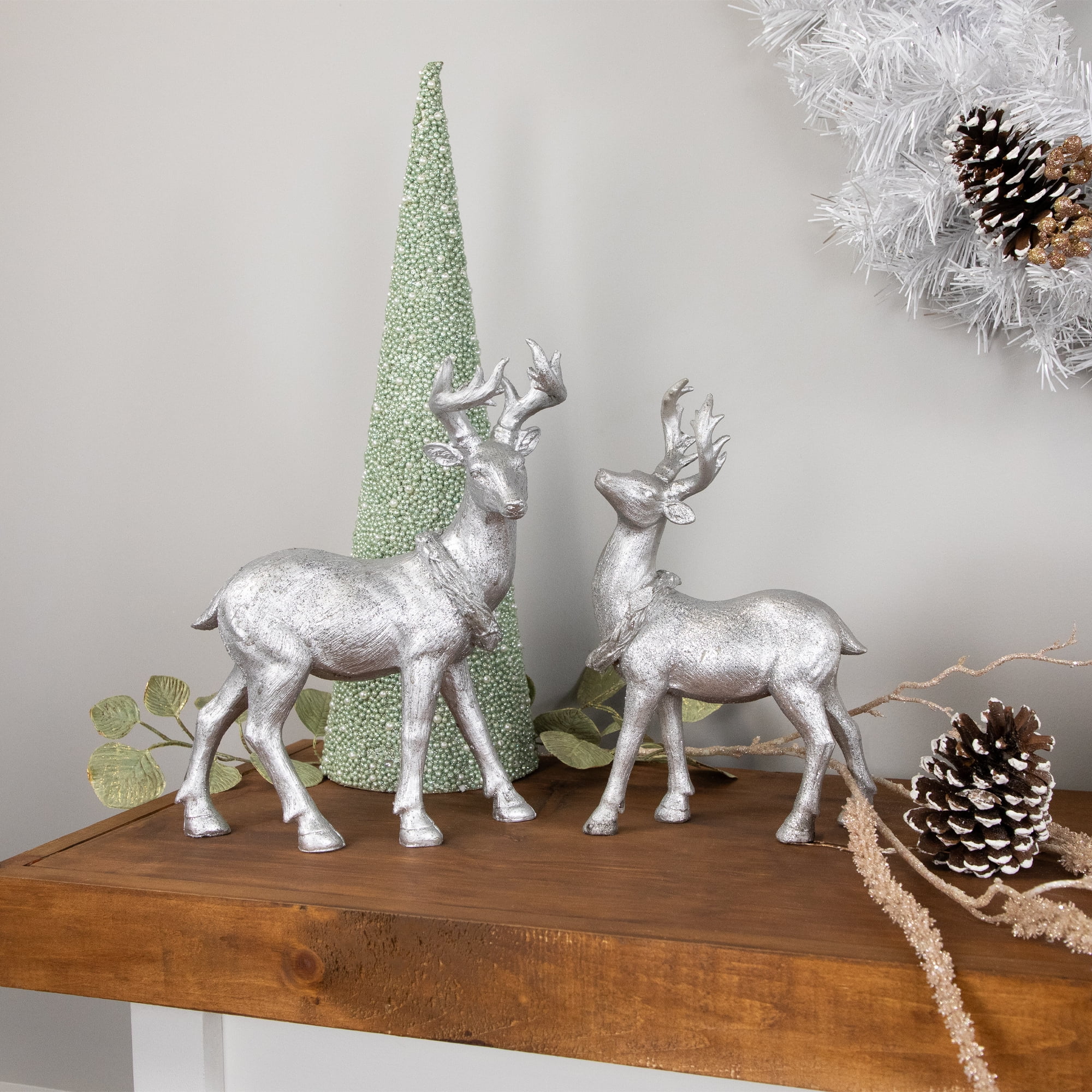 11.5" Elegant Silver Christmas Table Top Reindeer Figure