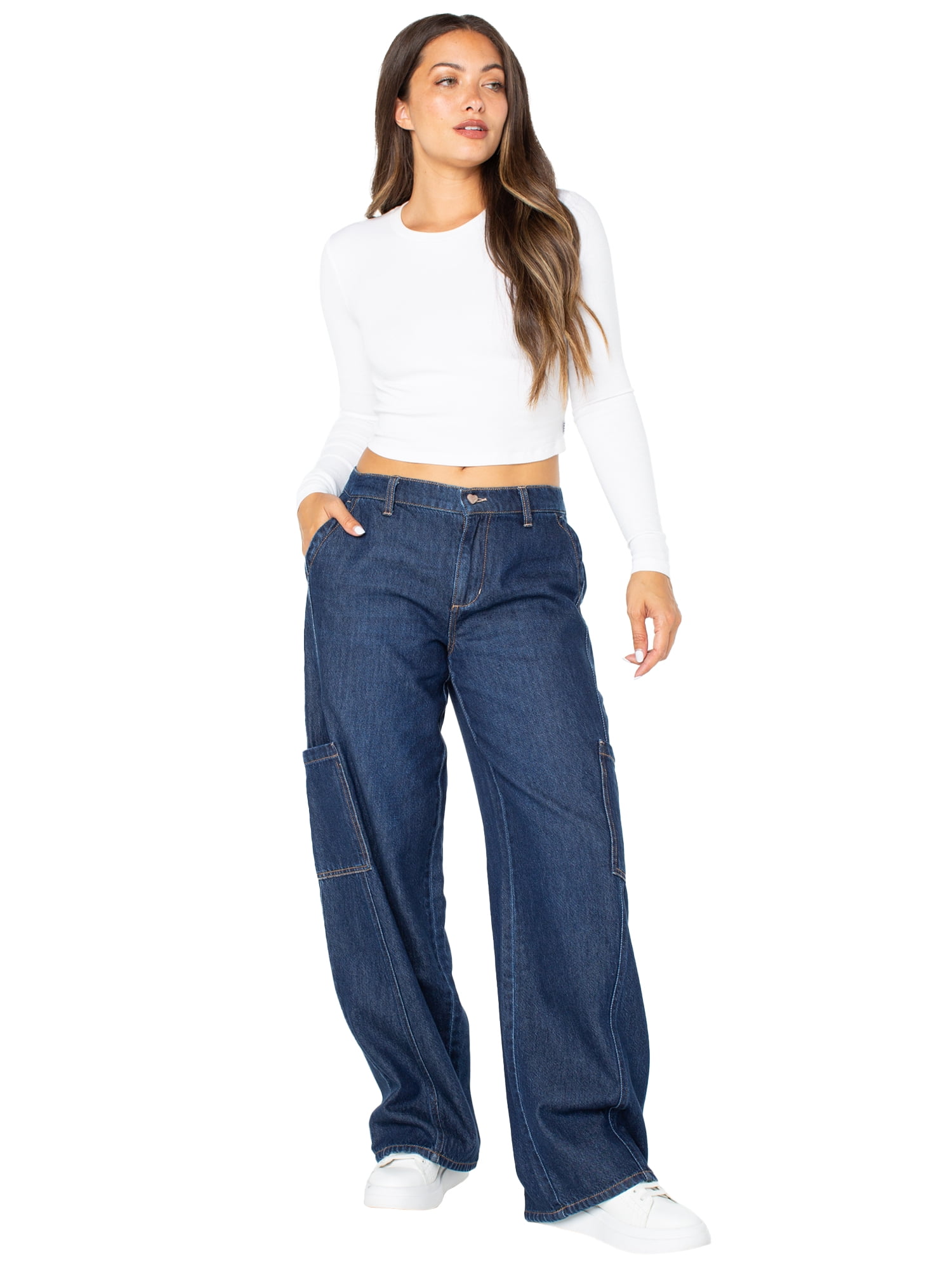 Celebrity Pink Women's and Women's Plus Cargo Wide Leg Jeans, Sizes XS-4X