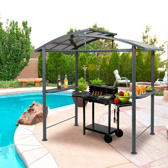 BPS 8'x 5' BBQ Grill Gazebo, Outdoor BBQ Gazebo Shelter with 2 Side Shelves & Double-Tiered Roof
