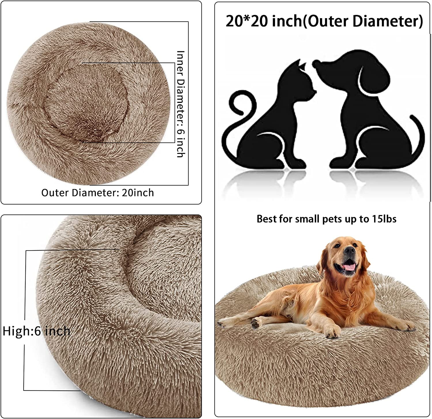 Nisrada Dog Bed & Cat Bed, Anti-Anxiety Puppy Bed Warming Cozy Round Soft Pet Bed, Machine Washable Calming Donut Bed