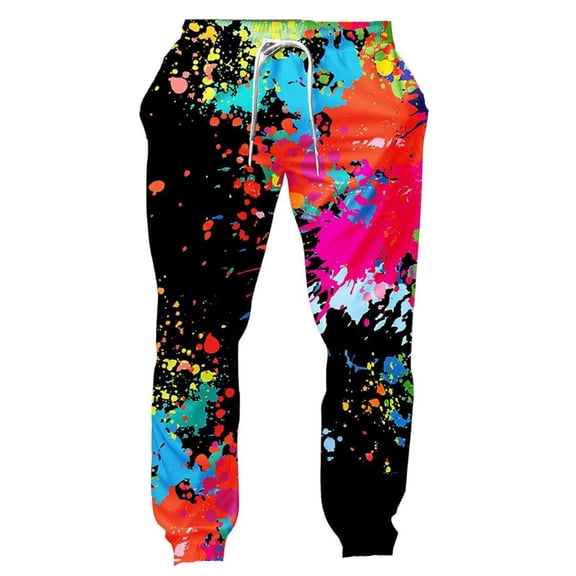 Graphic Pants Men Casual Dye Printed Comfortable Slim Fit Jogger with Drawstring Pant