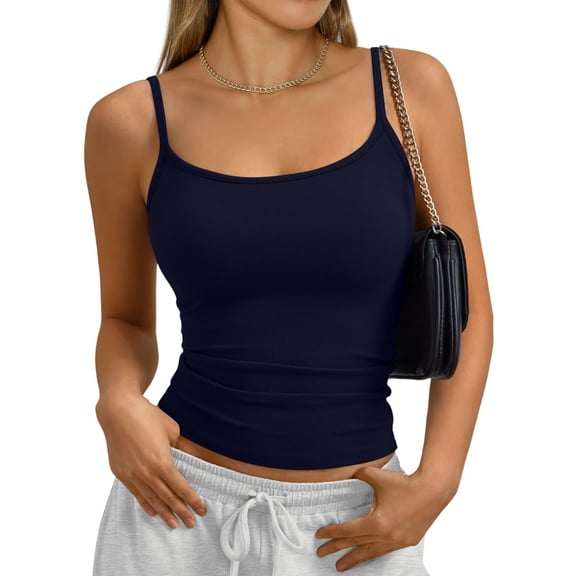 Tank Tops Womens Basic Adjustable Spaghetti Strap Camisole Slim Fit Summer Going Out Cami Tops Dark Blue XS