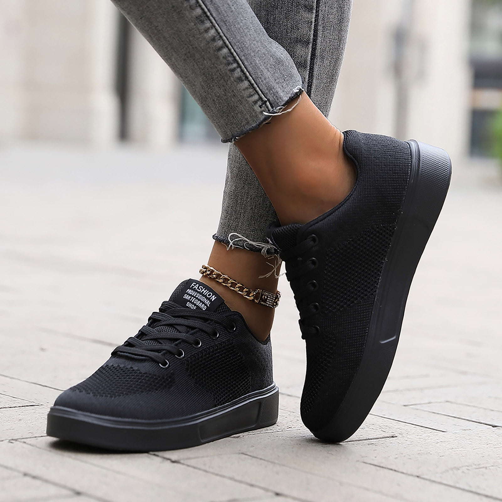 Mens Shoes Leisure Couple Men Women Four Seasons Mesh Non Flat Round Toe Breathable Lace Up Leisure Shoes,Running Shoes for Men,Shoes for Men(Color:Black,Size:7)