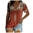 thumbnail image 1 of Blouse Décontractée pour Femme à Col en V avec Imprimé, T-Shirt à Manches Courtes, Hauts d'Été, 1 of 1