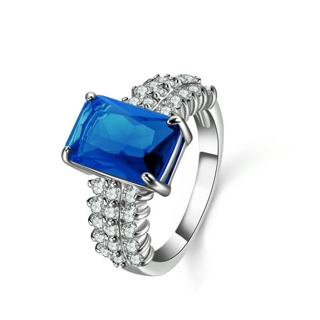 18K White Gold Princes-cut Blue Swarovski Crystal Rings