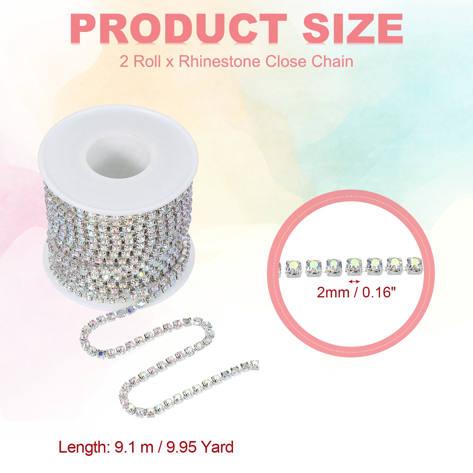 Uxcell Crystal Rhinestone Close Chain Trim, Crystal Claw Cup Chain Trim String for Sewing Craft Colorful