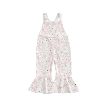 

Gwiyeopda 0-4T Toddler Girls Baby Floral Sleeveless Wide-Leg Jumpsuit One-piece