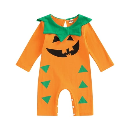 

Sunloudy Pumpkin Jumpsuit Toddler Funny Face Triangle Print Romper