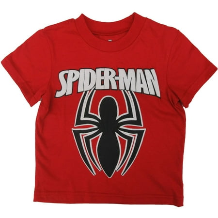 Marvel Little Boys Black Red Spiderman Super Hero Short Sleeved T-Shirt