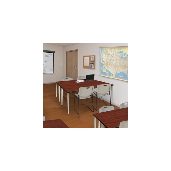 Old World Opulence 60" x 24" Training Seminar Table with Cherry Top and Chrome Tapered Steel Legs Lightweight Scratch Resistant Thermal Fused Laminate