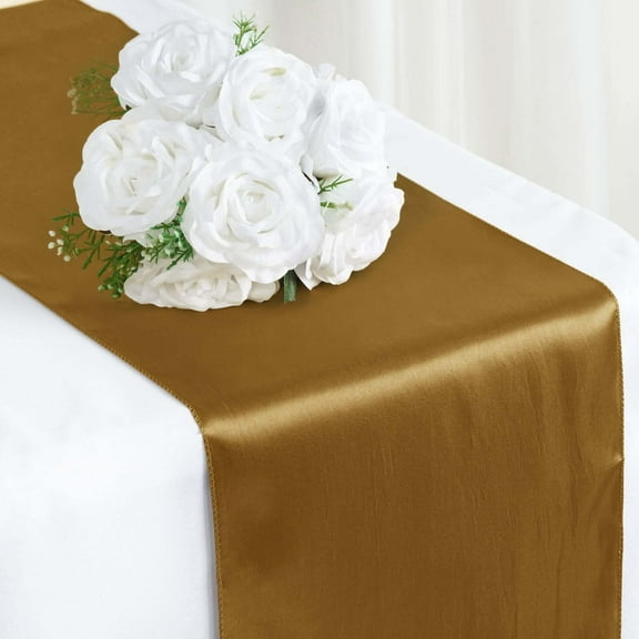 Efavormart 5PCS of Premium SATIN Table Top Runner For Weddings Birthday Party Fit Rectangle and Round Table 12" x 108" Gold