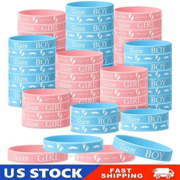 30Pcs Gender Reveal Rubber Bracelets for Boy Girl Party Supplies Decorations