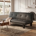 thumbnail image 4 of Lifarythm Futon Sofa Bed, Futon Couch with 3 Adjustable Backrest Convertible Twin Size Modern PU Leather Sleeper Sofa for Living Room 69", Black, 4 of 9