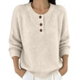 thumbnail image 2 of Only Moment Beige Womens Sweaters Crew Neck Neck Button Long Sleeve Casual Sweaters Ribbed Knitted Pullovers Warm Soft Sweater Jumper Tops Fall Winter Trendy Outfits S, 2 of 5