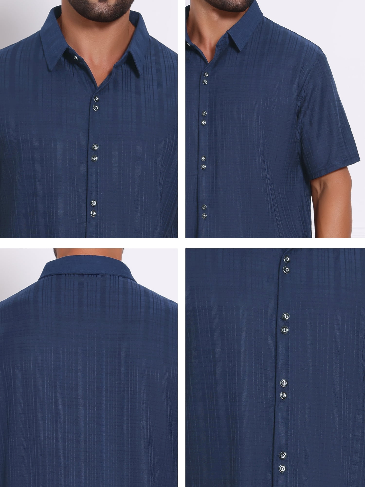 DARING DIVA Men's Texture Short Sleeve Button Down Casual Knitted Shirt XL Dark Blue