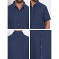 thumbnail image 7 of DARING DIVA Men's Texture Short Sleeve Button Down Casual Knitted Shirt L Dark Blue, 7 of 7