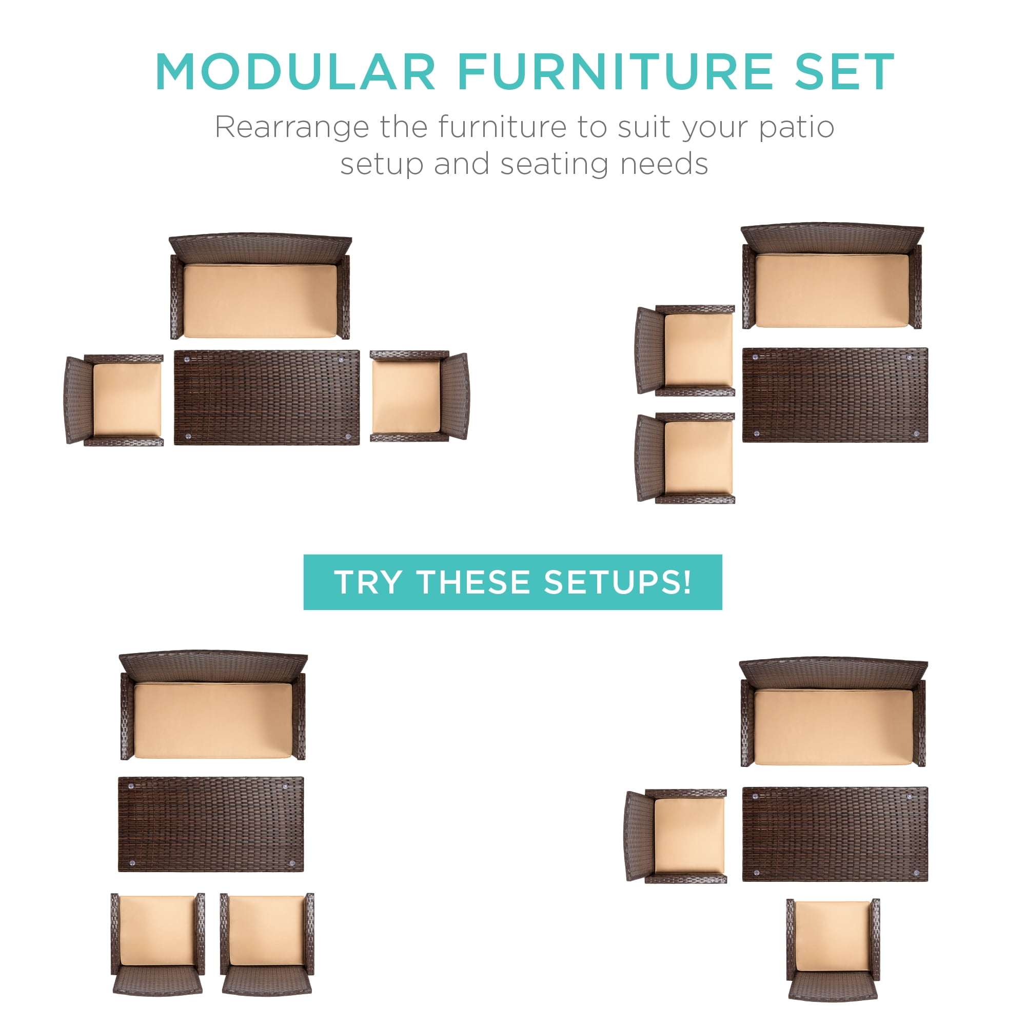 Best Choice Products 4-Piece Outdoor Wicker Patio Conversation Furniture Set w/ Table, Cushions - Brown/Beige