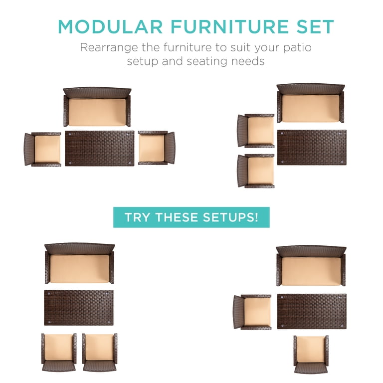 Best Choice Products 4-Piece Wicker Patio Conversation Set, Brown photo 2