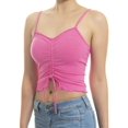 thumbnail image 1 of Made by Olivia Women's Tunnel Drawstring Front Tie Ribbed Strap Ruffle Hemmed Cropped Length Cami Top, 1 of 4