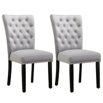 Foredo Velvet Dining Chairs, Modern Upholstered Dining Room Chair, Side Chairs with Button Tufting and Nailhead Trim for Kitchen Dining Room, Set of 2, Light Gray