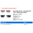 thumbnail image 2 of Rear Brake Pad Set - Compatible with 1994 - 2006 Hyundai Elantra 1995 1996 1997 1998 1999 2000 2001 2002 2003 2004 2005, 2 of 2