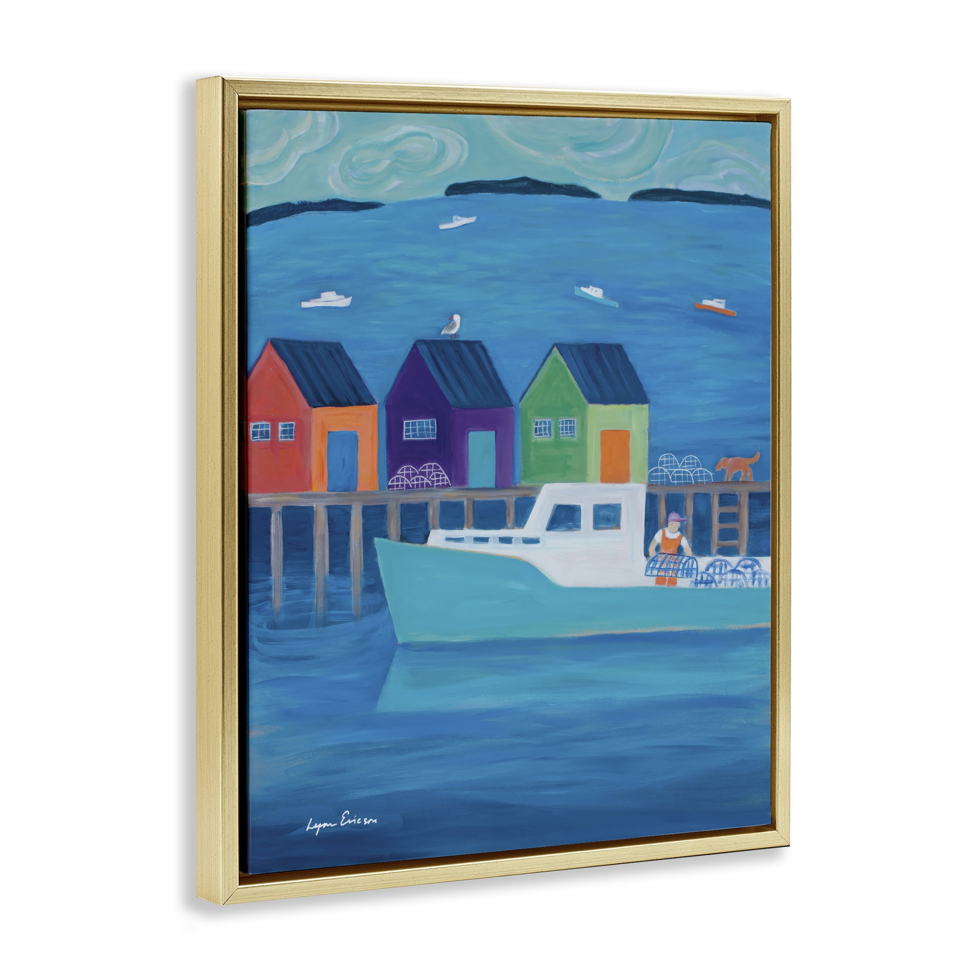 Stupell Industries Out Hauling Traps Gold Framed Floater Canvas Wall Art, design by Lynn Ericson Fine Art