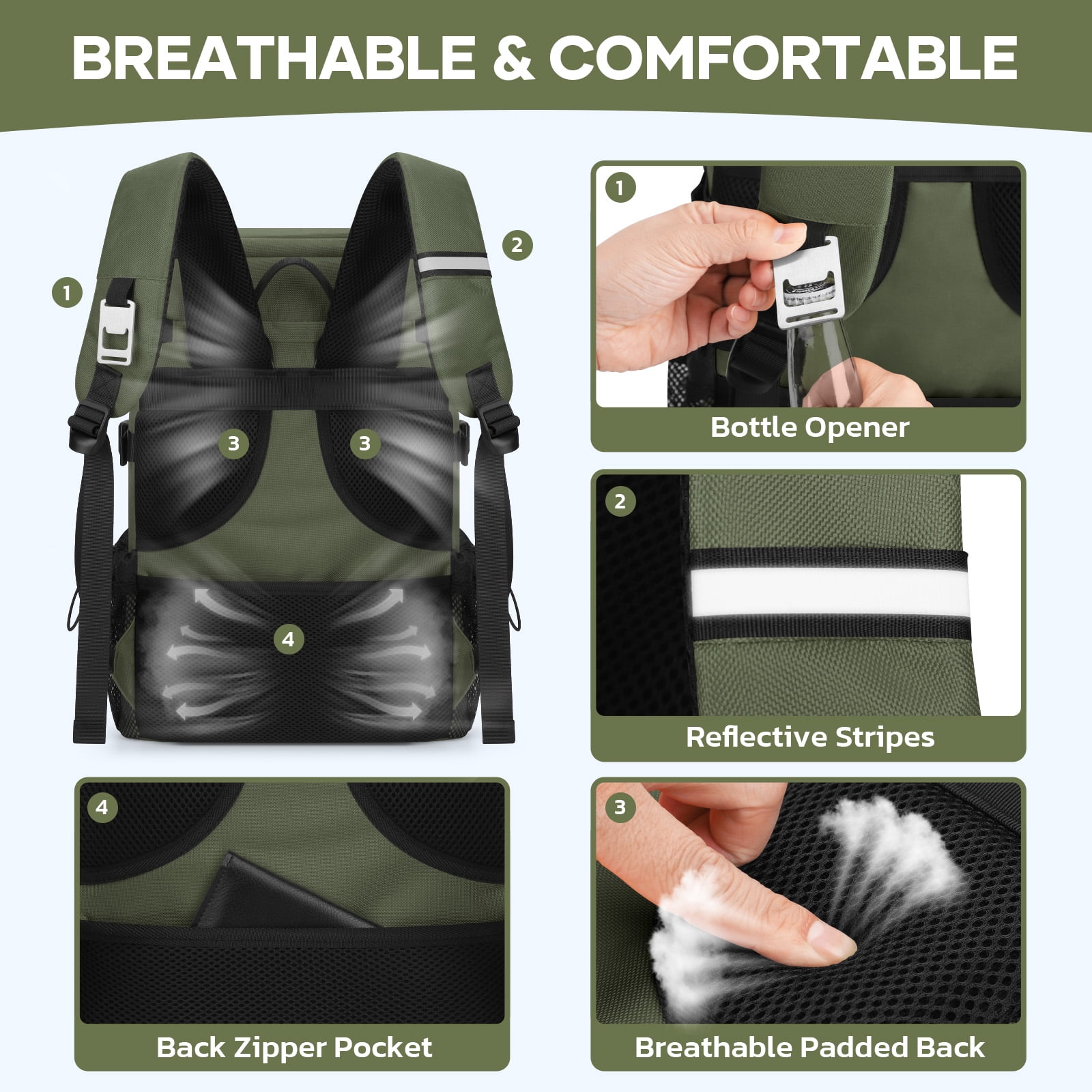 Realcool Backpack Cooler，33 Cans Insulated Leakproof Soft Cooler Bag Lightweight Camping Beach Lunch Backpack for Men Women