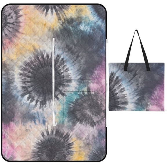 Colorful Tie Dye Vortex Picnic Blanket Waterproof Outdoor Beach Blanket Hand-held Pad Suitable for Travel, Camping, Beach, Family Gatherings