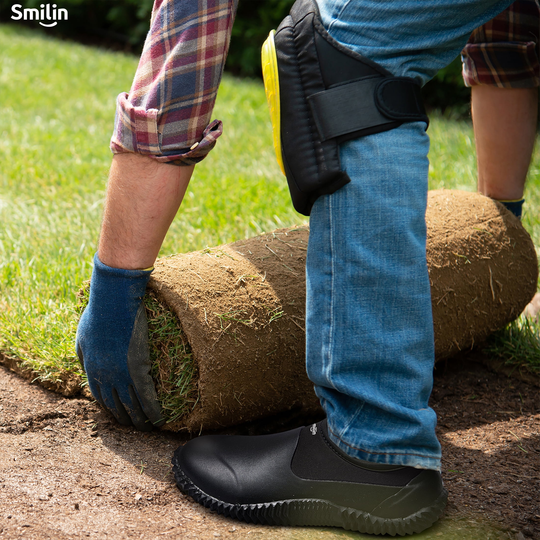 SMILIN Waterproof Rain Garden Boots, Anti-Slip Rubber Ankle Rain Boots for Men & Women, Black, Size 12 Women/10.5 Men