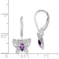 thumbnail image 3 of Sterling Silver Rhodium-Plated Amethyst And Diamond Butterfly Earrings (23 X 12) Made In China qe10245am, 3 of 5