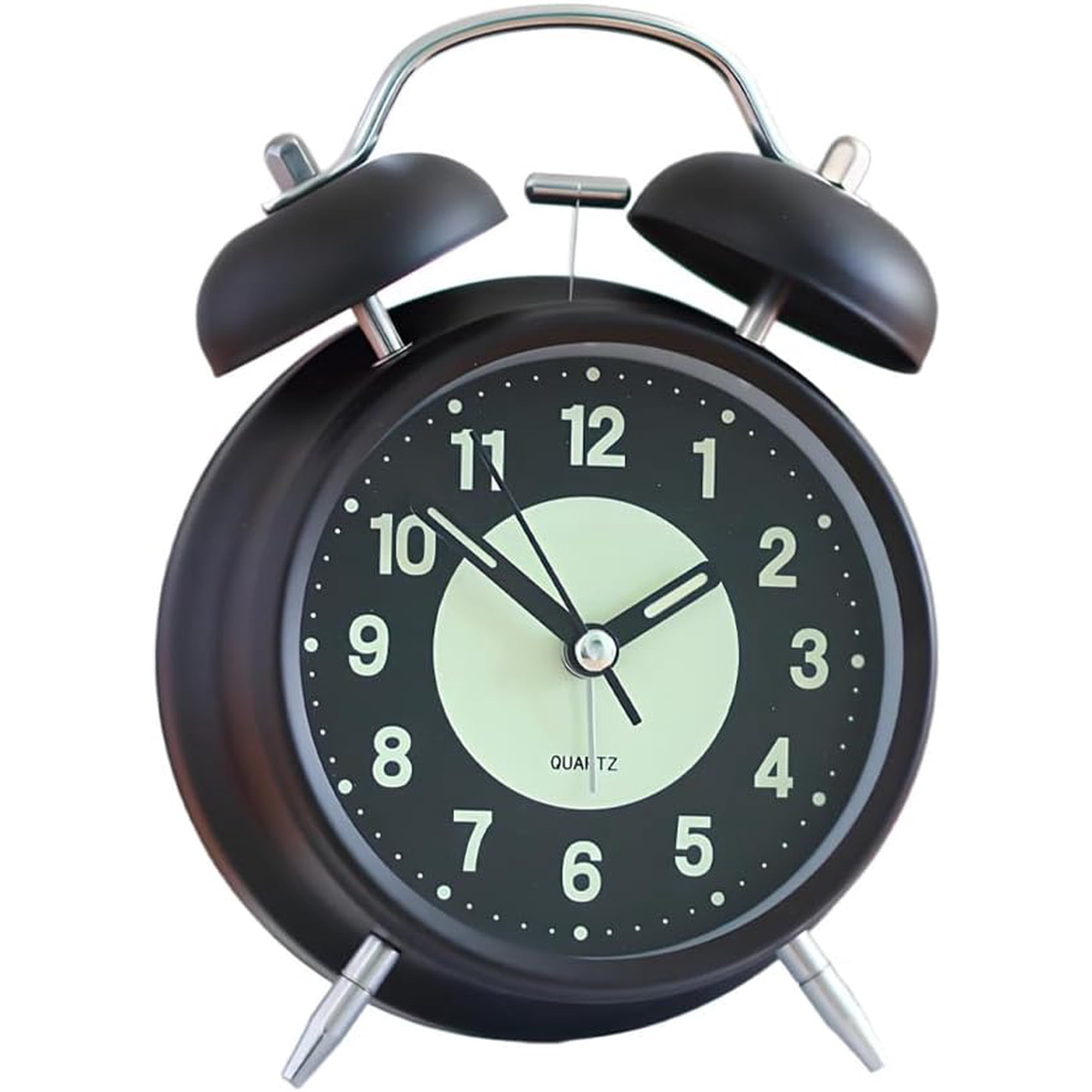 4 Inches Twin Bell Loud Alarm Clock for Heavy Sleepers, Backlight, Battery Operated Old Fashioned Alarm Clock for Bedrooms (3D-Dial, Black)