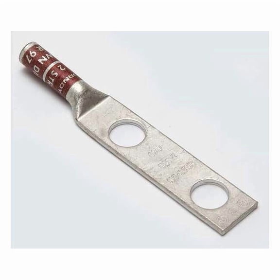 Two-Hole Compression Lug, 2 AWG Max, 1/2 in Stud, Long Barrel, Copper, Brown