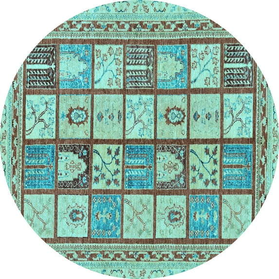 Ahgly Company Indoor Round Abstract Light Blue Modern Area Rugs, 7' Round