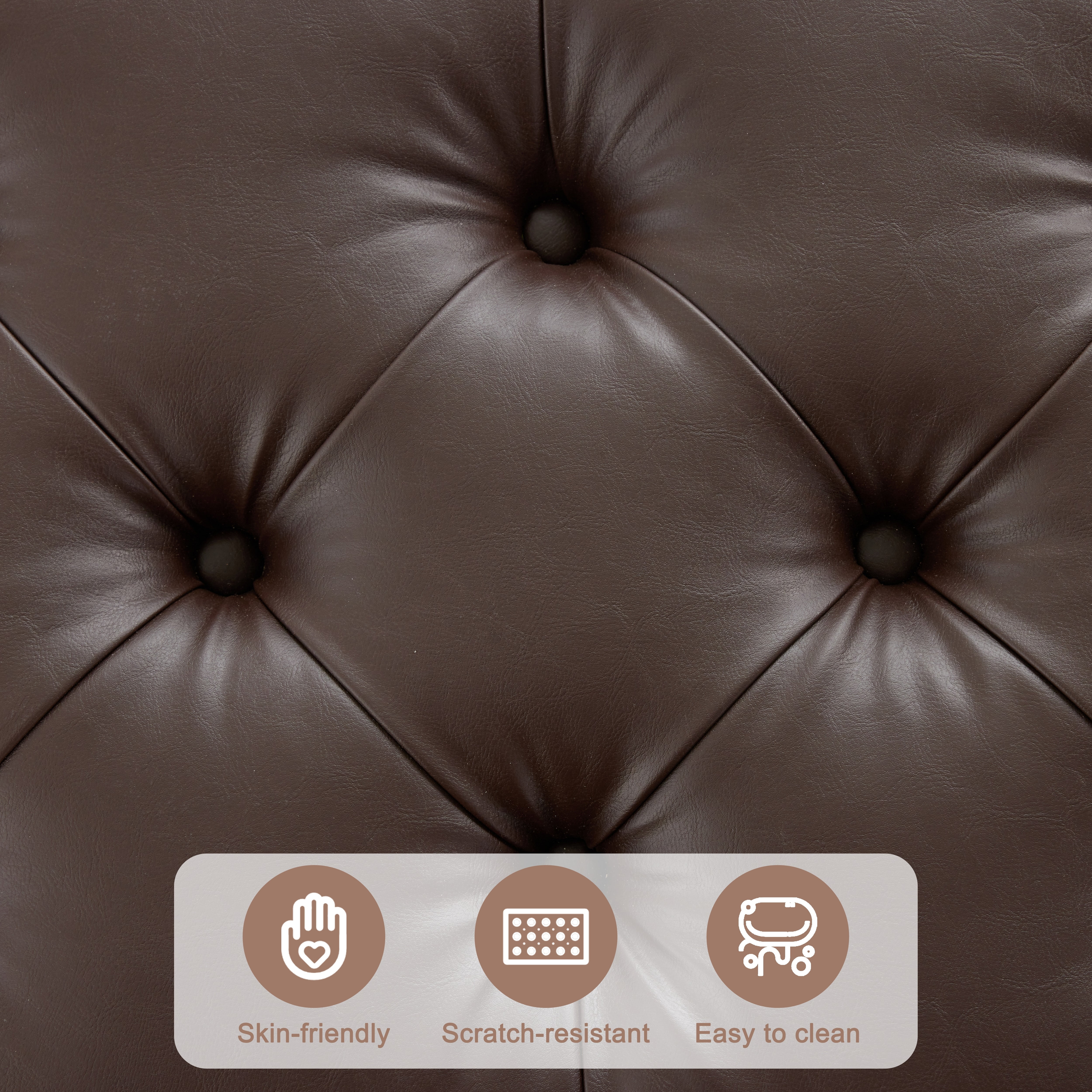 Weture Leather Oversized Square Storage Ottoman, Tufted Upholstered, No Assembly Required, 35 Inch, Brown
