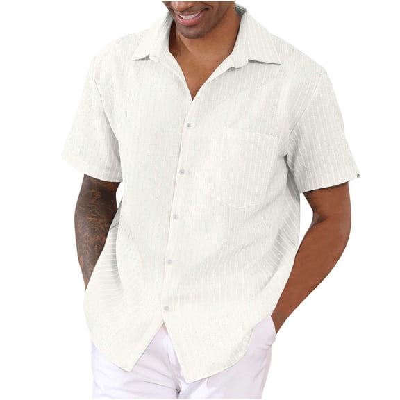 ameIAEA Men's Striped Shirts Casual Short Sleeve Button Down Summer Shirts Business Work Shirt with Pocket