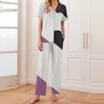 thumbnail image 2 of Tnhcen Women's Fashion Printed Pajamas Set Short Sleeves V Neck Top Long Pants Nightwear Homewear Set S-2XL, 2 of 6