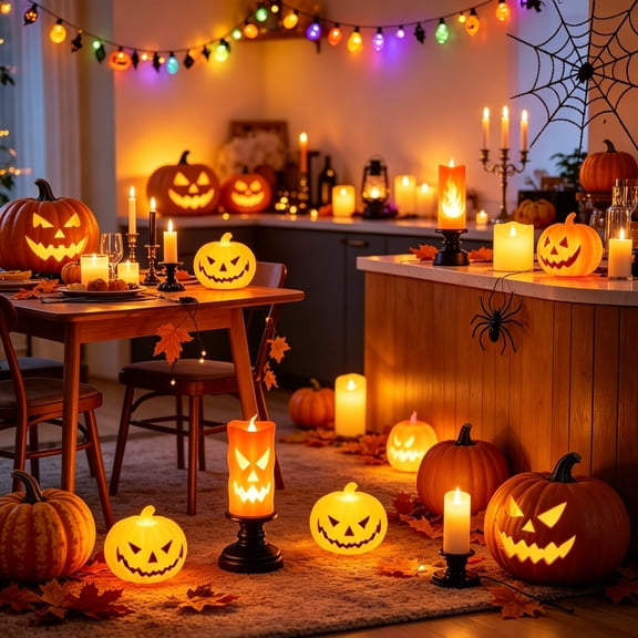 Dmlowu Halloween Pumpkin Flameless Candle Lamp, Small Pumpkin Lights for Indoor Tabletop Mantel Window, Halloween Decoration for Home Room Party