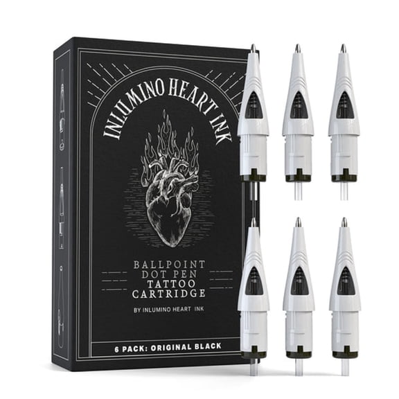 Inlumino Heart Ink Ballpoint Pen Cartridges – Original Black Ink (6-Pack)