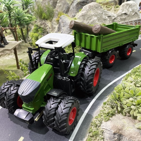 YOPTOP Realistic 16.54inch Farm Tractor Toy Set with Trailer & Faux Woods - Durable Manual Operation Perfect for Christmas & Birthday Gifts