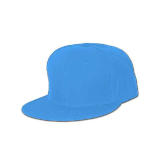 Plain Fitted Flat Bill Hat, Solid and Neon Colors Available, Sky Blue 7 1/2