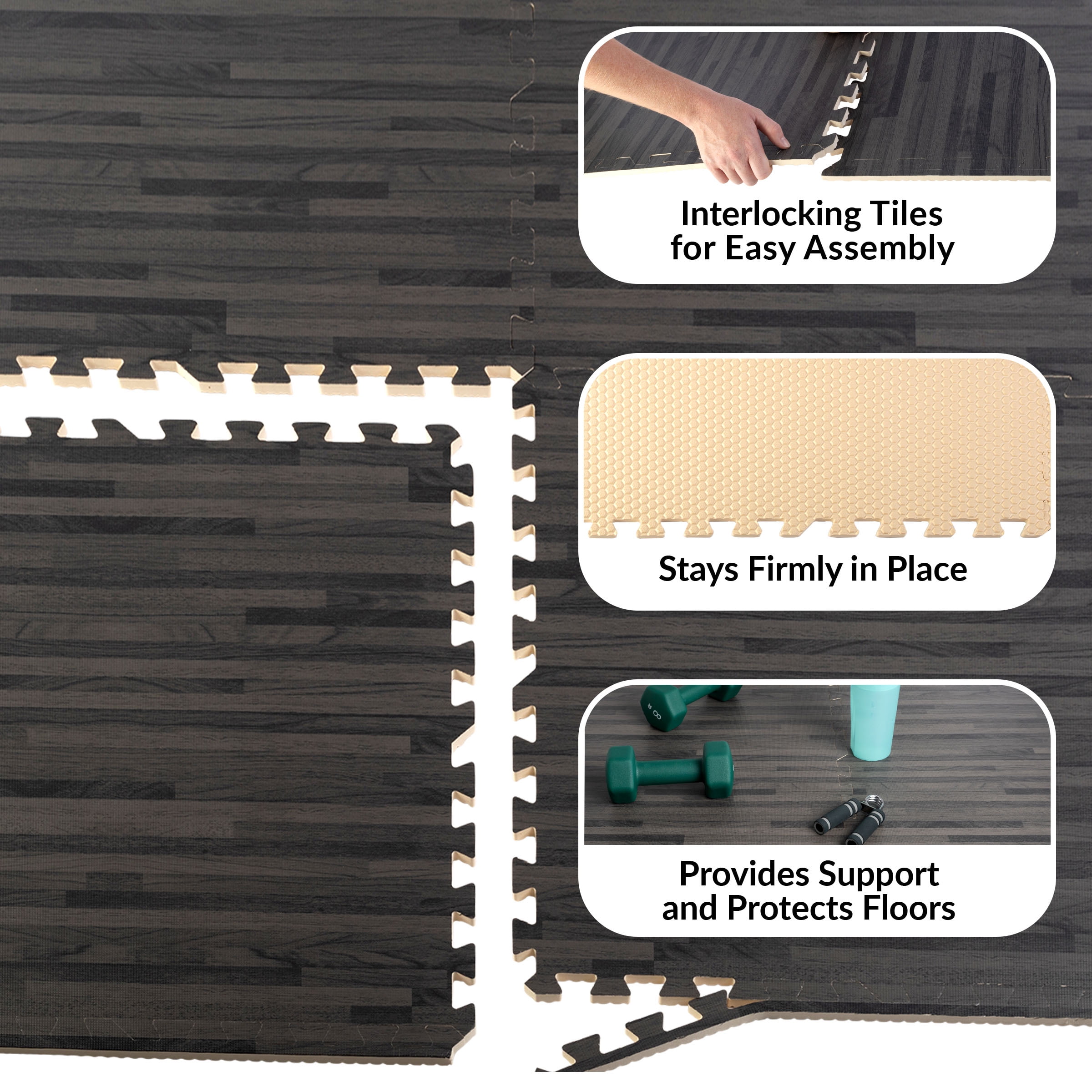 Stalwart Eva 24.00 sqf Interlocking Wood Grain Foam Floor Tiles, 6-Tiles