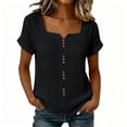 thumbnail image 2 of Women's Solid Linen Short Sleeve U-Neck Button Top Summer T-Shirt, 2 of 9