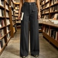thumbnail image 4 of BRELIL Women Plus Size Wide Leg Trousers High Waisted with Pockets Solid Casual Office Long Pants Loose Fall Winter Fashion Outfits, Black L, 4 of 9