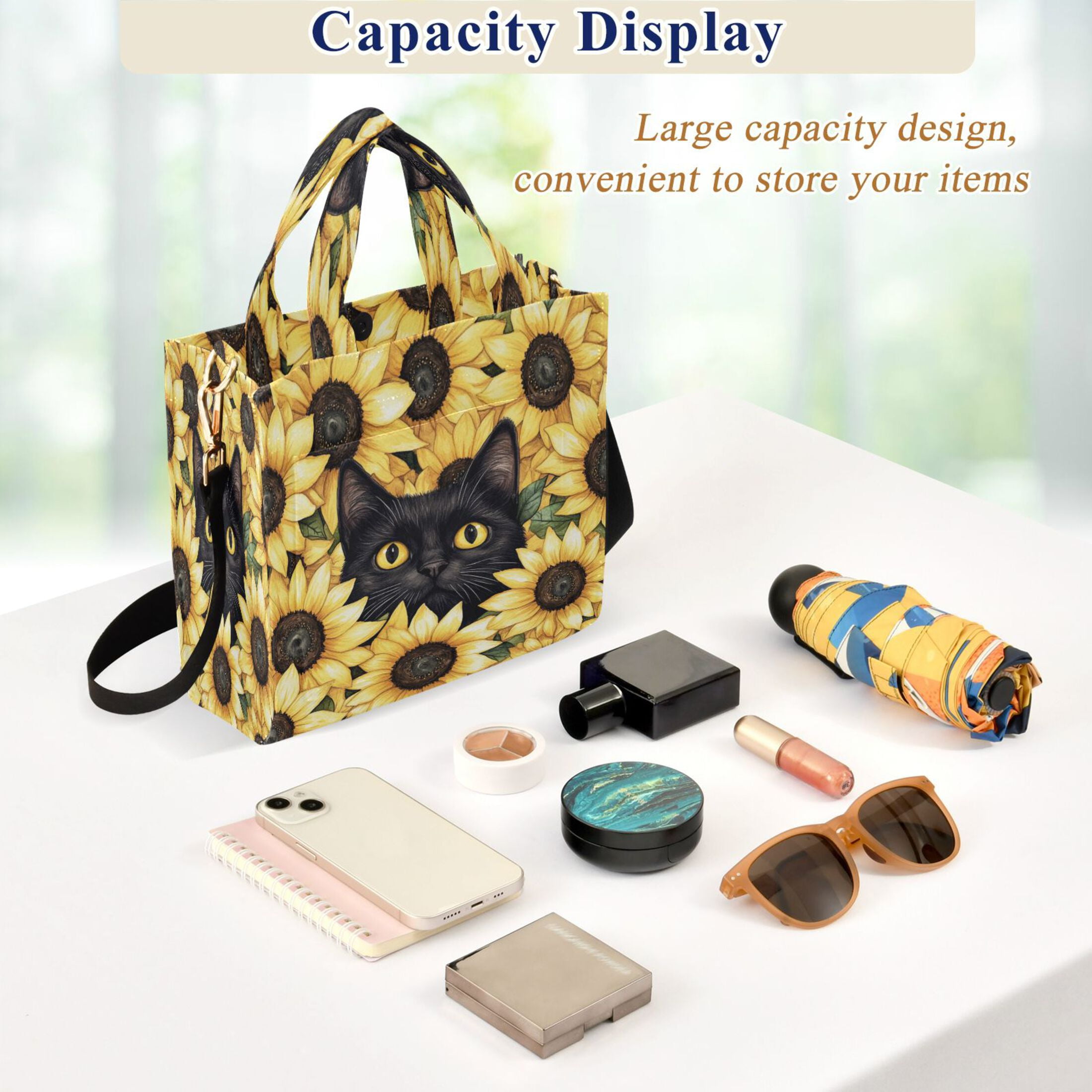 Wobogo Sunflower Cat Corduroy Tote Bag for Women Travel Crossbody Bag Purse Women Shoulder Bags Work Handbags Daily Commuter Bag 10.2×9inch