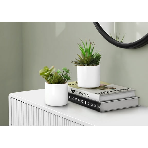 Artificial Plant - 7" Tall - Indoor - Table - Potted - Set Of 2 - Green Plants