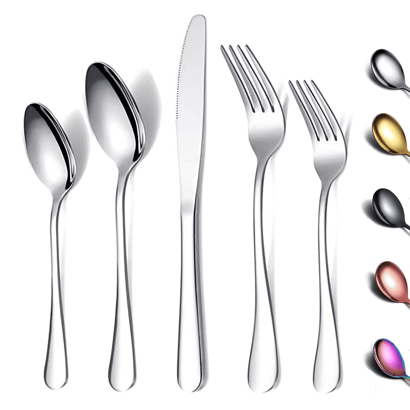 HOMQUEN titanium black plated stainless steel flatware set 20 piece, black  flatware set, black silverware set service for 4 (shiny bl