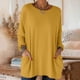 thumbnail image 2 of Tops de Manga Larga de las Mujeres Casual Color Sólido Cuello Redondo Suelto Encaje Superior con Bolsillo, Tops de Manga Larga de las Mujeres, 2 of 8