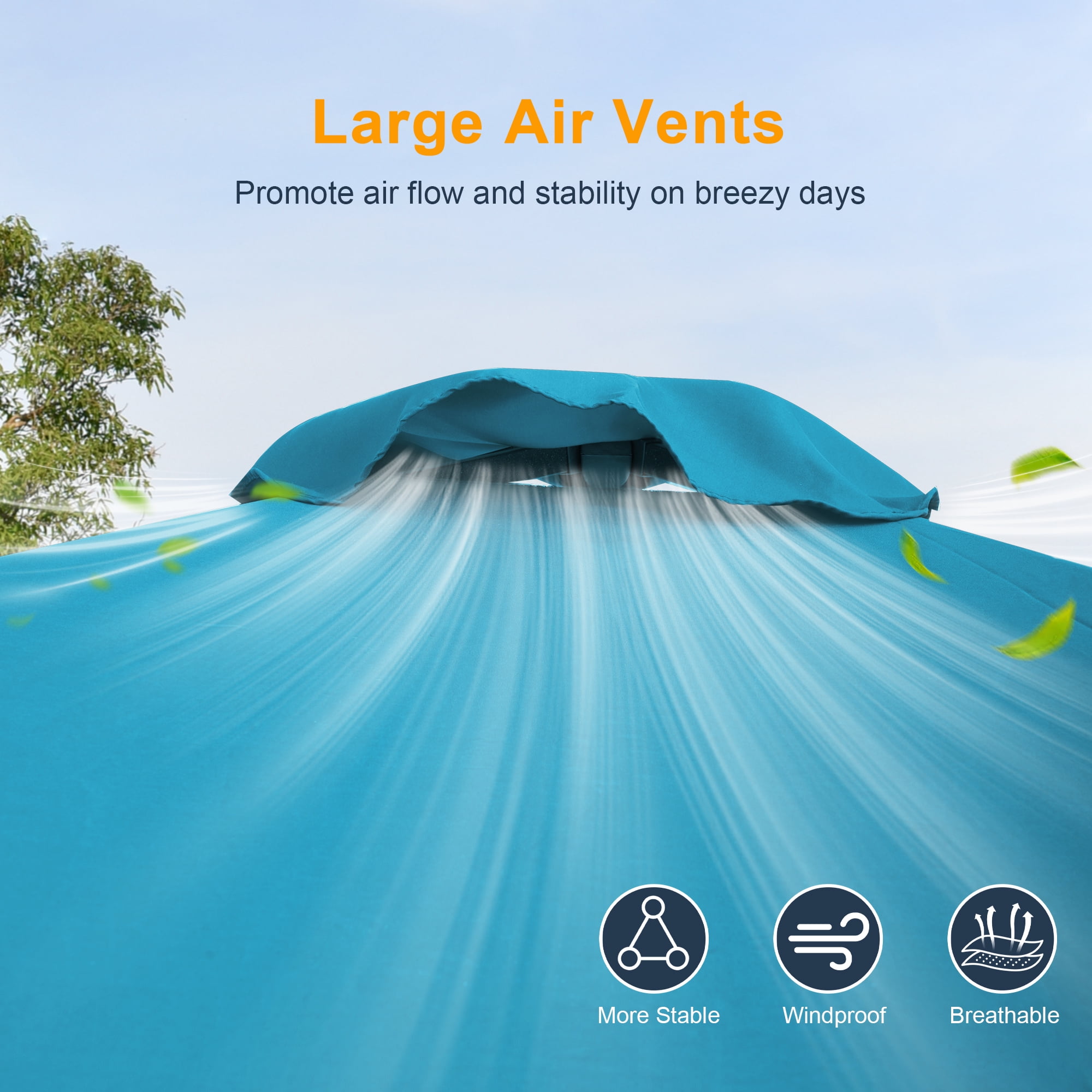 ACEGOSES 6x9ft Outdoor Patio Deck Market Umbrella, Outside Table Umbrellas with Non-Fading Polyester Canopy,Lake Blue