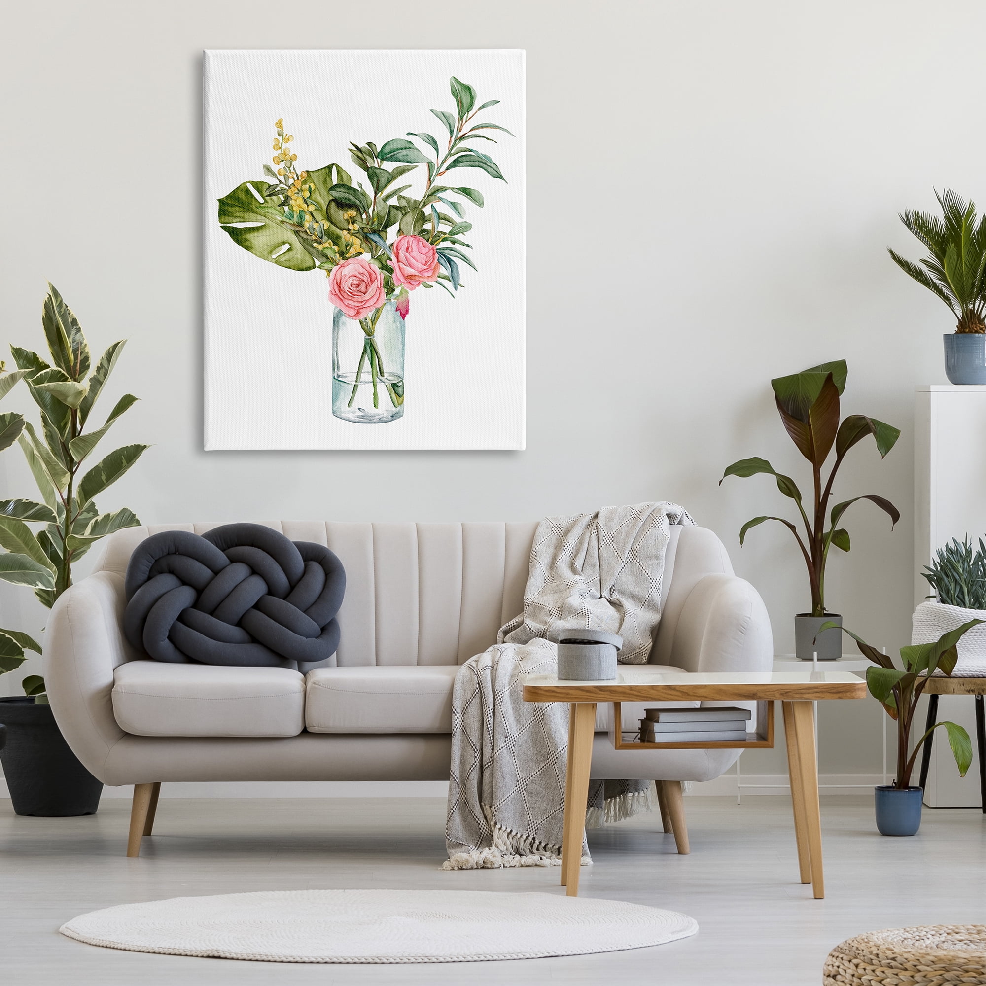 Stupell Industries Pink Rose Flowers Monstera Leaves Watercolor Still Life, 36 x 48, Design by Melissa Wang